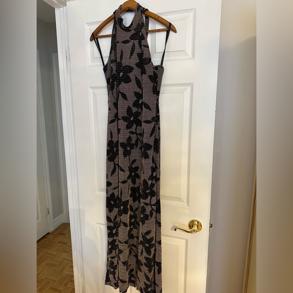 Joseph Ribkiff dress size 14 cream metalic with black metallic flowers